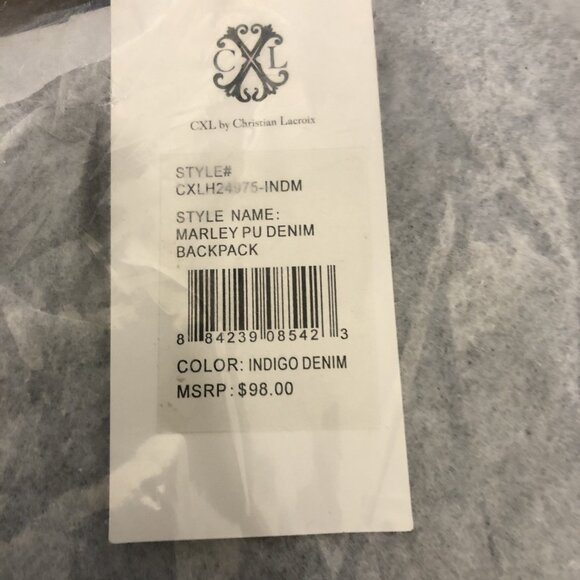 Christian Lacroix Marley PU Denim Backpack in Indigo Denim  10” x 8” x 3.5” - Picture 5 of 7
